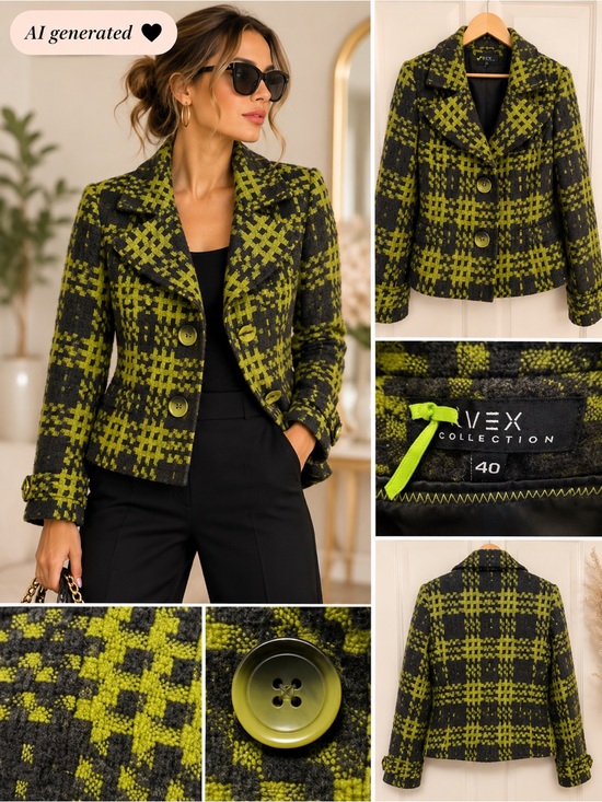 Jackets & Blazers - VEX Collection Chartreuse & Charcoal Plaid Jacket | Size 40